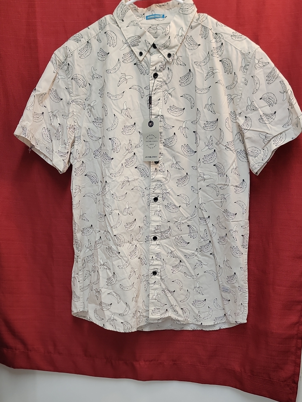 Jack & Jones White Short-Sleeve Banana Print Button-Down Shirt